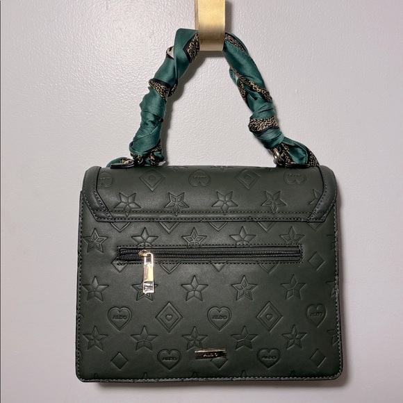 Aldo New With Tags Dark Green Bag with Green & Leopard Print Twilly - Picture 2 of 3